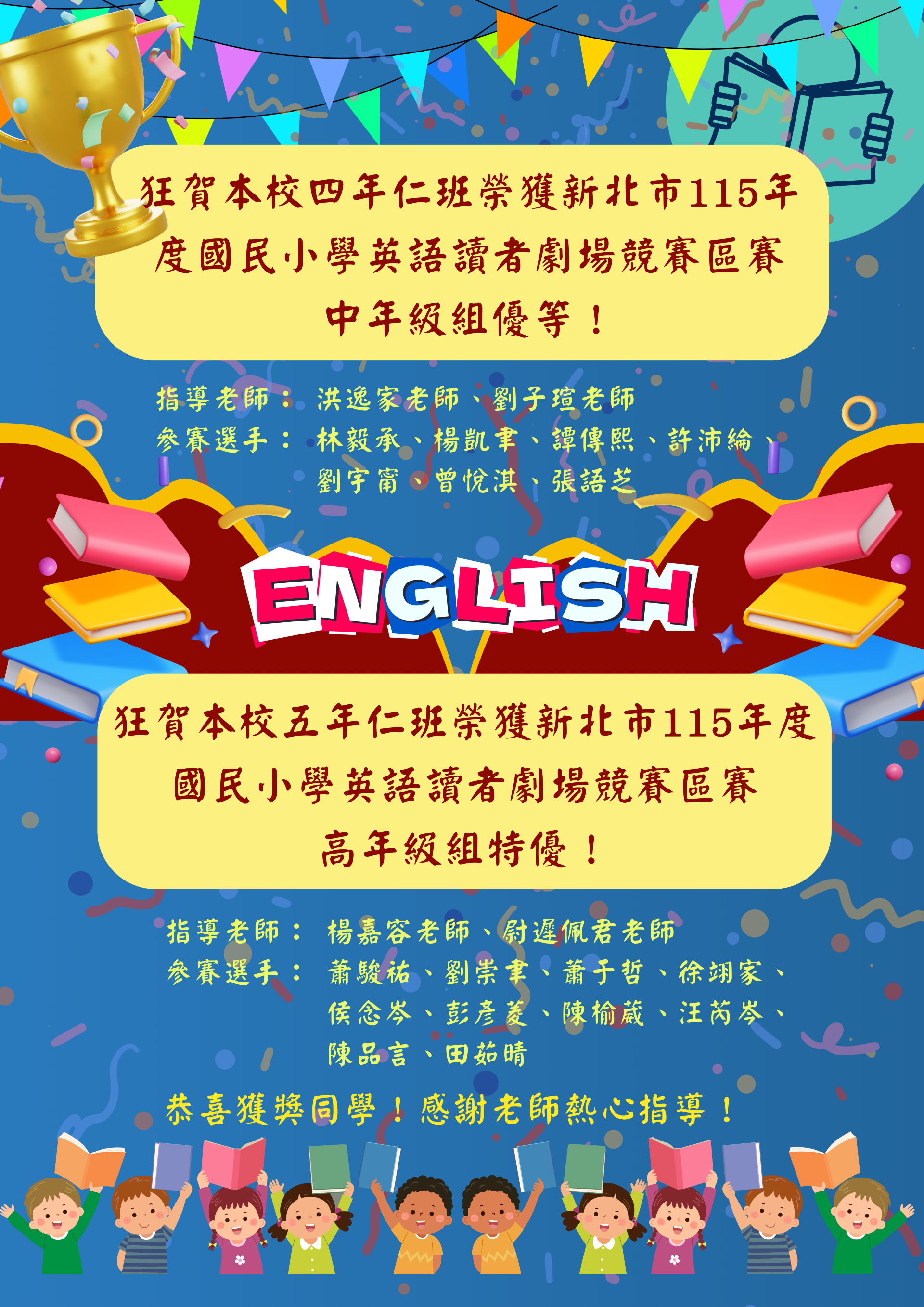 115年度新北市國小英語讀者劇場區賽表現優異